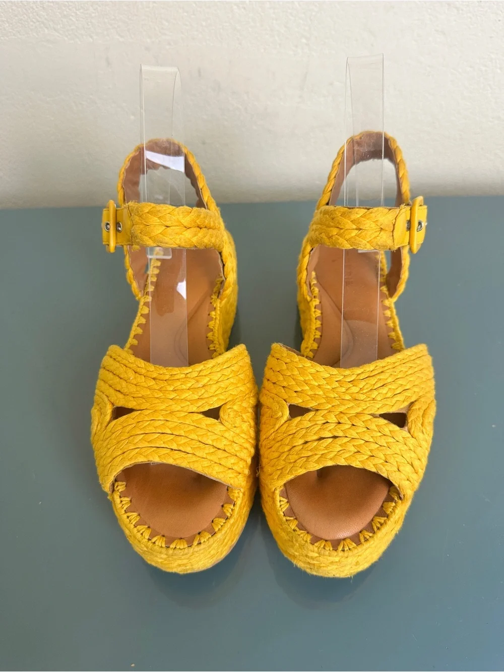 Robert Clergerie Aida Goldenrod Raffia Platform Sandals Size US 6 EU 36.5 $450